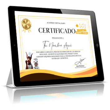Certificado como profesional en MEGA PACK +450 Recetas Saludables Para Perros y Gatos avalado por 