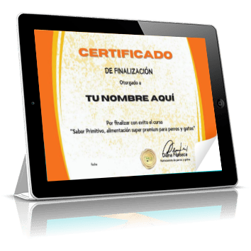 Certificado como profesional en Sabor primitivo, alimentación super premium para perros y gatos avalado por Diana Fonseca