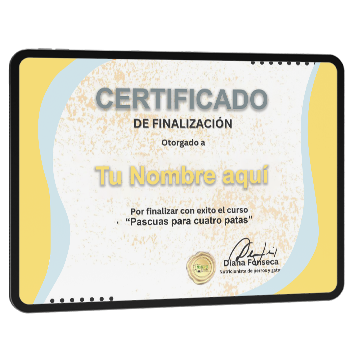 Certificado como profesional en Taller Pascua para 4patas avalado por Diana Fonseca