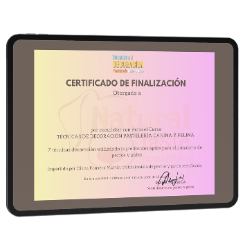 Certificado como profesional en Técnicas de decoración Pastelería canina y felina avalado por Diana Fonseca
